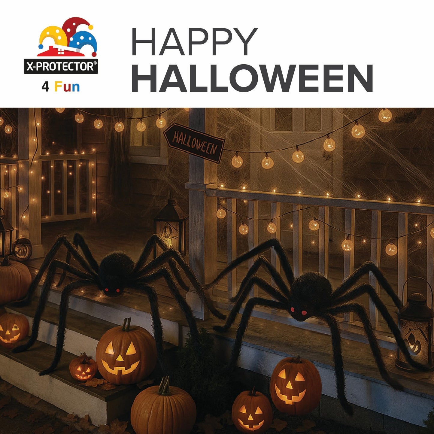 X-Protector Halloween Giant Spider - 2 PCS Pack Big Halloween Spider Decorations - Large 60" Outdoor Spiders Decor - Black Scary Indoor Party Decoration [Web not Included]