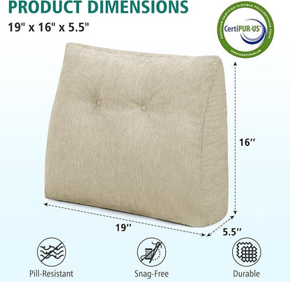 TANYOO Back Support Pillow for Recliner Soft Dual Layer Lumbar Support Pillow with Shredded Memory Foam Ergonomic Orthopedic Couch Lumbar Cushions for Elderly Lower Back Pain Relief Khaki