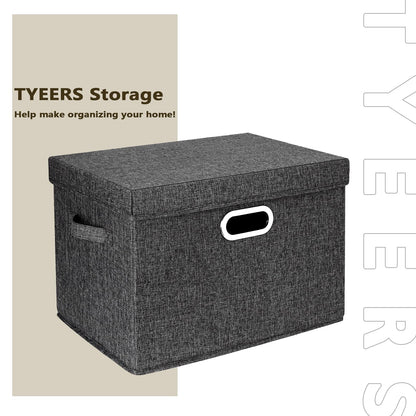 TYEERS Large Storage Bins with Lids, Collapsible, Washable, Fabric Storage Boxes for Organizing, 17.3x11.8x11.4 inches, 5 Pack, Black