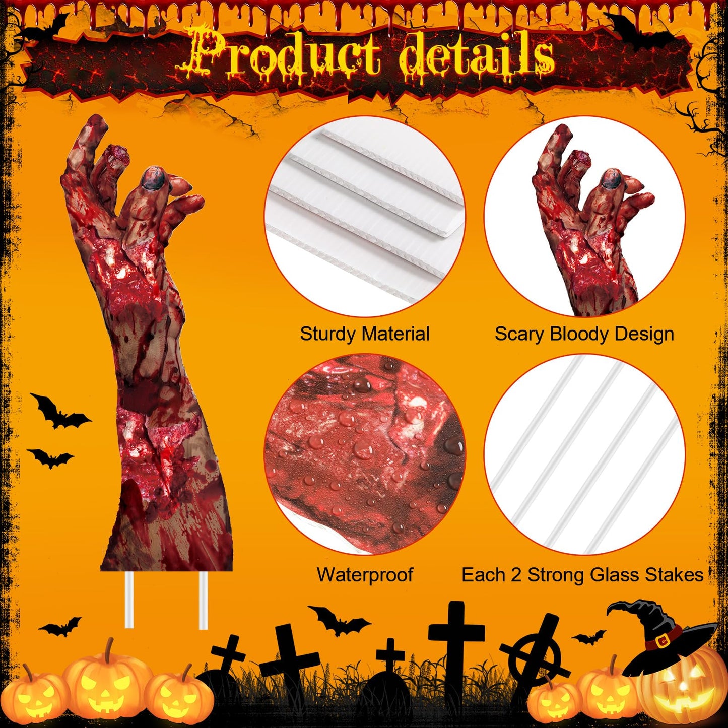 Blosssound 5 Pack Halloween Hands Yard Signs with Stake Scary Themed Halloween Lawn Decoration Ghost Hand Yard Stake for Outdoor Yard Lawn Garden Haunted House Decor