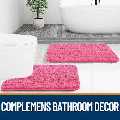 OLANLY Toilet Rugs U-Shaped 24x20, Extra Soft Absorbent Chenille Contour Bathroom Rugs for Toilet, Dry Quickly, Machine Washable, Non-Slip Bath Mat, Hot Pink