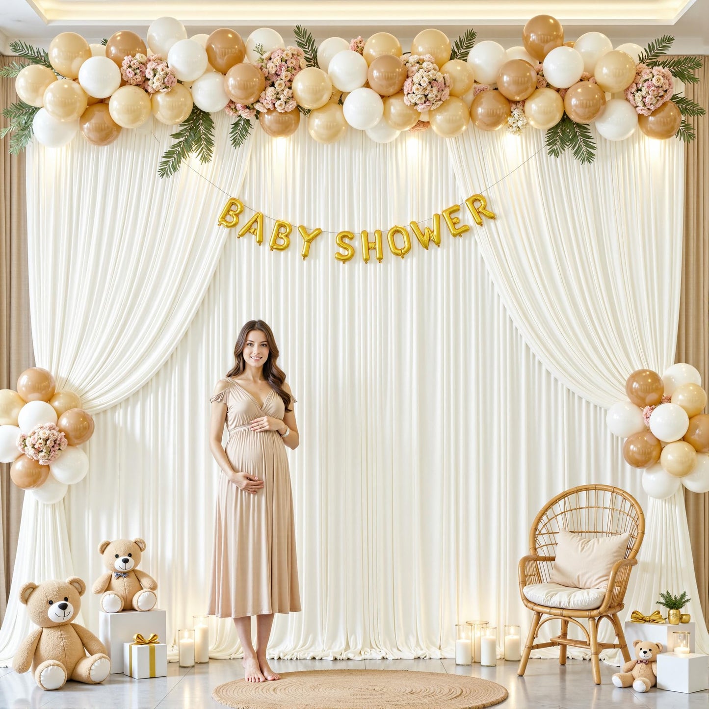 8 x 10ft Ivory Backdrop Curtains for Baby Shower Photo Background Curtains Wrinkle Resistant Backdrop for Party Photoshoot Polyester Curtains Drapes for Wedding Birthday with Rod Pocket, 2 Panels