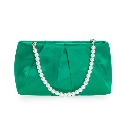 CHARMING TAILOR Evening Bag Women Wedding Party Handbag Small Dressy Formal Purse Pleated Satin Clutch (Green)