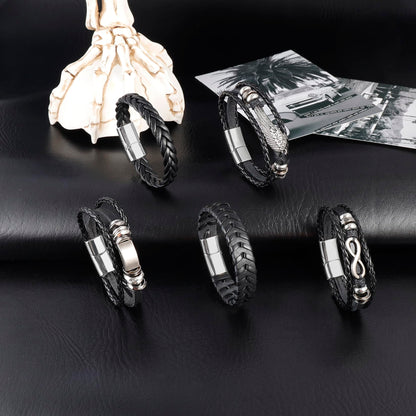 MILAKOO 5Pcs Punk Bracelets for Men Stainless Steel Clasp Woven Braided Leather Wristband Goth Style