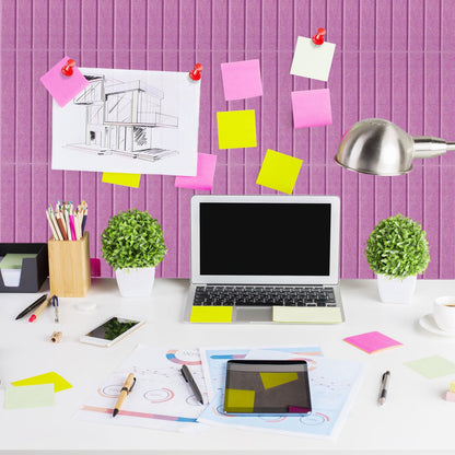 Honoson 12 Pack 48"x 36" Large Cork Board Alternative Felt Bulletin Board Wall Tiles with Safe Square Adhesive Roll Cork Tiles for Walls Home Office Classroom Back to School Pin Panels(Purple)