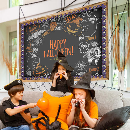 JYNTERPLAY 30Pcs Halloween Magnetic Bulletin Board Borders for Classroom Spooky Pumpkin Ghost Spider Web Bat Purple Border Strips Die Cut for Whiteboard Chalkboard Office Decor