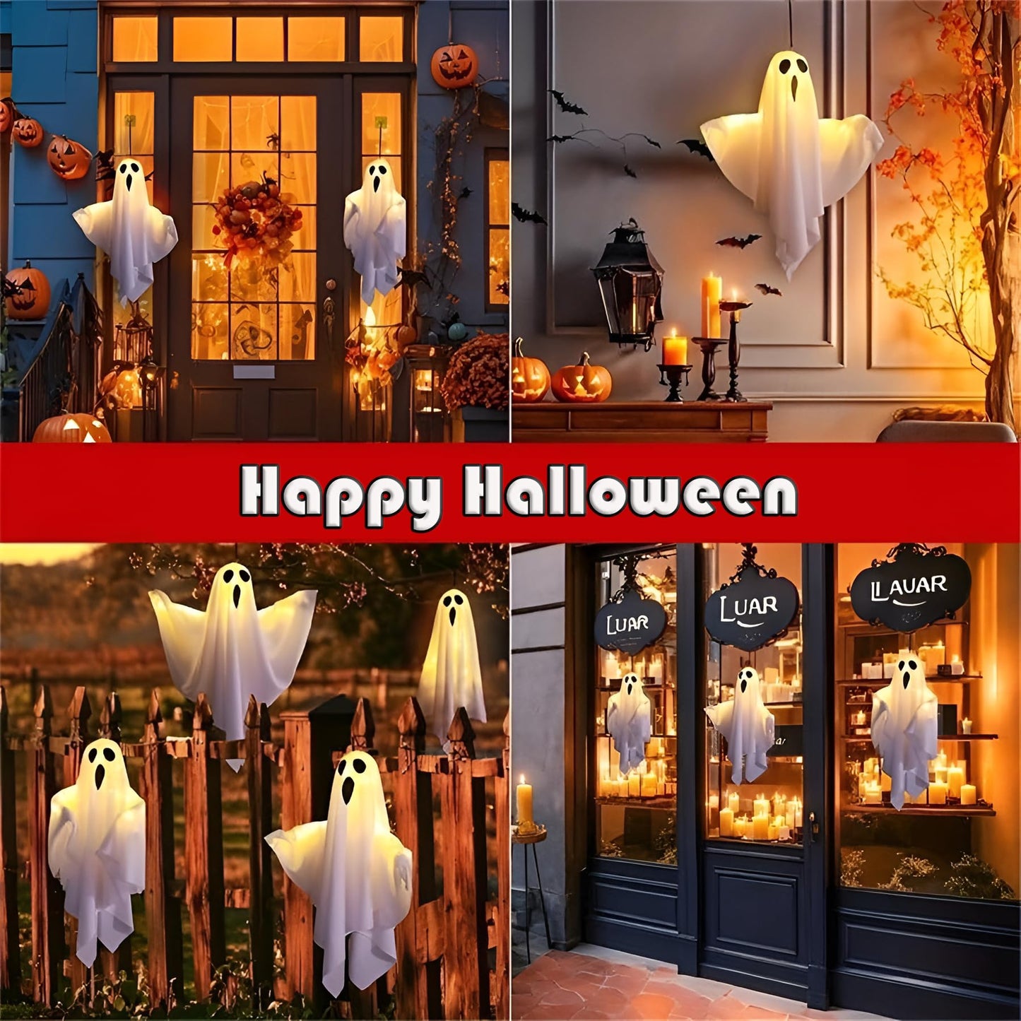 2Packs Ghost Lights - Halloween Decor, Yard Decorations for Parties & Gardens (White)