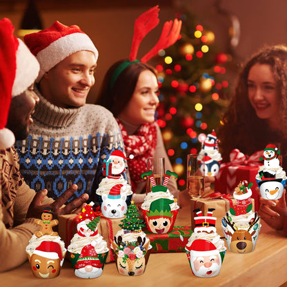 Perthlin 108 Pieces Christmas Cupcake Toppers Wrappers Snowman Santa Claus Reindeer Elf Penguin Gingerbread Christmas Tree Cake Decorations Cupcake Picks Liners for Xmas Holiday Party Supplies Favors