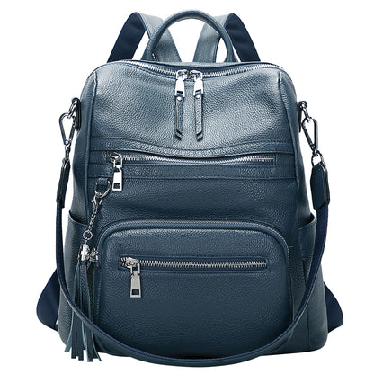 ALTOSY Genuine Leather Backpack Purse for Women Large Shoulder Bag With Laptop Compartment Multiple Pockets(S106 Indigo Blue)