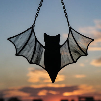 HAOSUM Halloween Bat Decoration Stained Glass Window Hangings - Bat Suncatcher Ornaments Spooky Bats Craft Window Decor Gifts(3.9"×3.9")