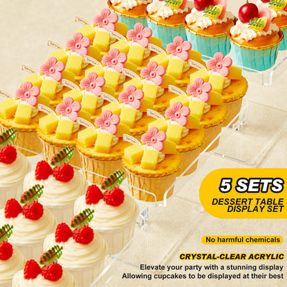 Ripeng 5 Tiered Dessert Table Display Set Buffet Riser Clear Acrylic Dessert Cupcake Stand Riser Bulk 5 Size Party Stand Food Treat Cookie Platter Pastry Serving Tray(8, 8.5, 9, 9.5, 10 Inch)