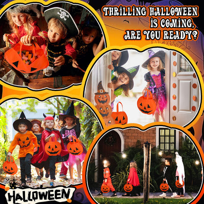 Cunno 24 Pcs Halloween Pumpkin Bags 11.8 x 9.8 Inches Non Woven Trick or Treat Bags Pumpkin Face Candy Goody Tote Gift Bucket Bag with Handles for Halloween Party Favors Supplies