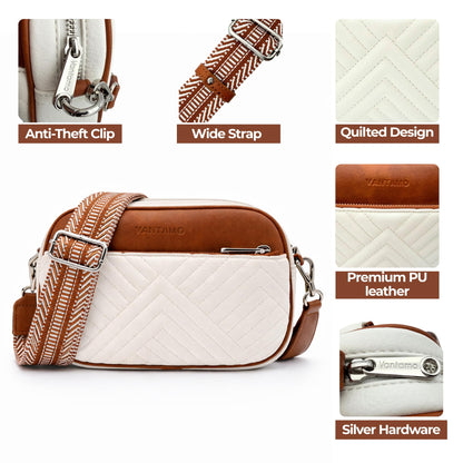 Vantamo Premium Quilted Crossbody Bags for Women with Anti-Pickpocket Clip, Vegan Leather Handbags, Travel Purses for Women
