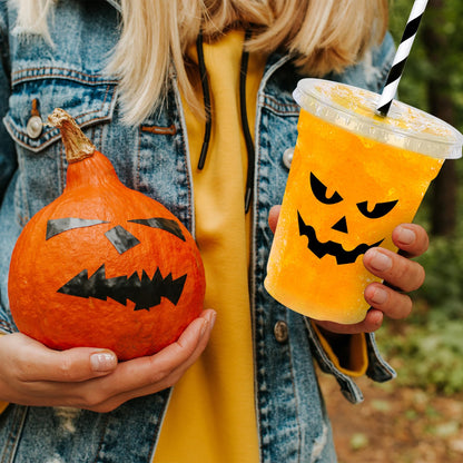 Whaline 60Pcs Halloween Disposable Plastic Cups with Lids and Straws 12oz Jack-O-Lantern Pumpkin Cold Beverage Drinking Cups Scary Printed Party Cup for Trick or Treat Party Supplies
