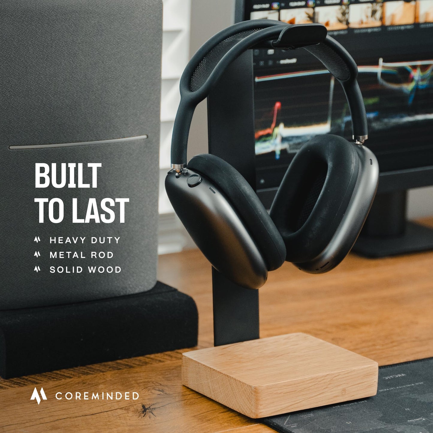 Universal Headphone Stand for Desk, Solid Wood Gaming Headset Stand, Heavy Duty Wooden Headphones Holder, Compatible with Airpods Max and More