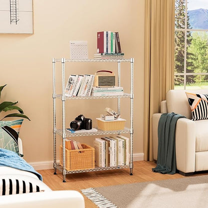 M MZG 5-Shelf Storage Shelves,Wire Shelving Heavy Duty Metal Storage Shelving Unit Adjustable Garage Shelving Rack Pantry Kitchen (Chrome, 4 Tier,15.8" D x 45.3" W x 59.4" H)