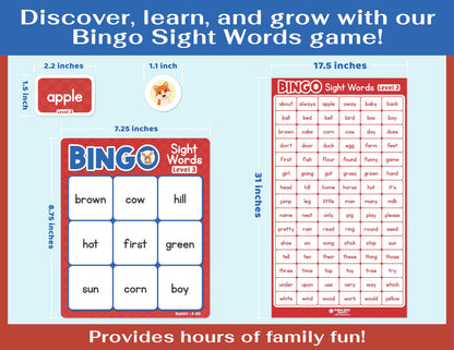 Bright Seed Sight Words Bingo Game for Kindergarten, Learn to Read Sight Word Cards, Word Games for Kids Ages 4-8, Bingo Sight Words Level 3&4, Laminated for Easy Clean