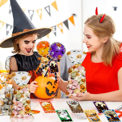 134Pcs Halloween Party Favors Gift Trick or Treat Container, Giant Lollipop with Gift Cards Pencils Stickers Erasers Stampers Bags Ribbons for Classroom School Exchange Party Favors