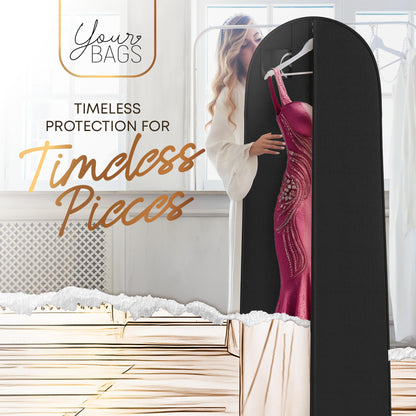 Your Bags Women’s Dress and Gown Garment Bag -72”x24” and 10” Tapered Gusset Prom Bags (Black/White Dress Print)