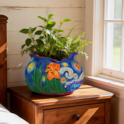 ArtCachet Flower Starry Sky Plant Pots-Cute Unique Flower Pots with Drainage Hole, Resin Planters for Indoor Outdoor Succulent Planter, Plant Gifts for Mother's Day, Birthday, Christmas