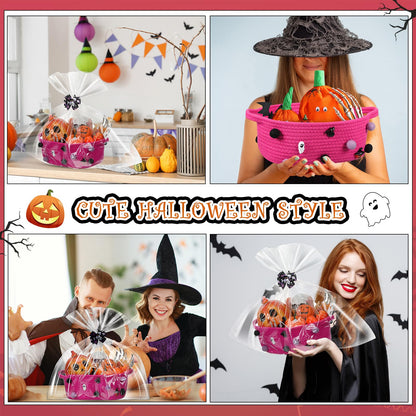 Teenyyou Halloween Gifts Basket Empty, 12" x 8" x 5" Woven Rope Basket with Gift Wrap Bag and Bow Clip for Halloween Party Gift Wrapping Decorations(Plum Red)