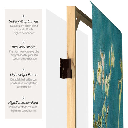 Red Lantern Double Sided Works of Van Gogh Canvas Folding Screen - Almond Blossoms/Wheat Field, 6 ft Tall - 4 Panel