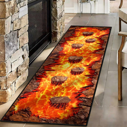 3D Optical Illusion Flame Runner Rug, 1.3x7ft, Abstract Lava Long Kitchen Rugs,Retro Rock Cracks Print Laundry Room Runner Rug, for Entryway Indoor Bedroom Runner Rugs
