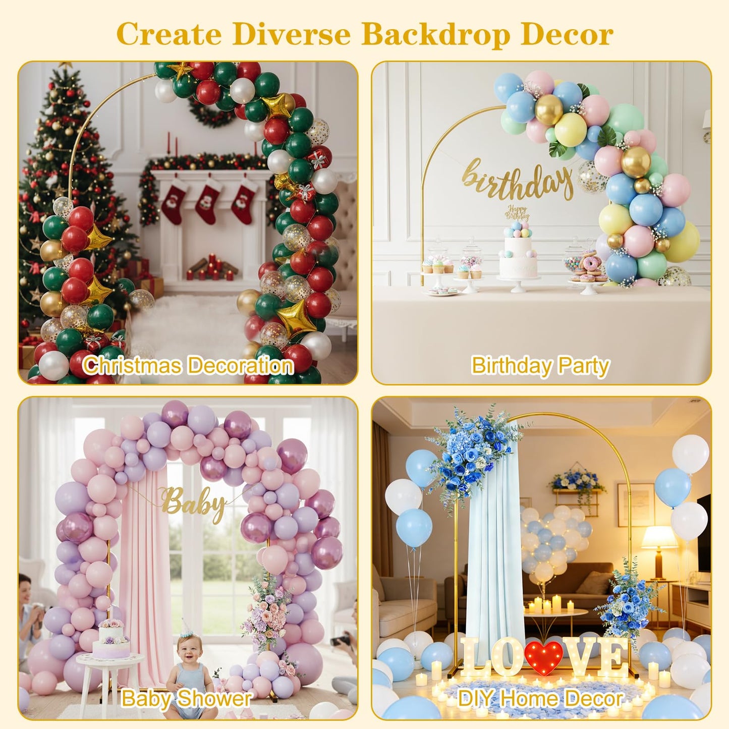 7.2 FT Metal Arch Backdrop Stand, Gold Wedding Arch Frame, Floral Balloon Arch Stand for Birthday Baby Shower Bridal Anniversary Graduation Ceremony Party Backdrop Decoration