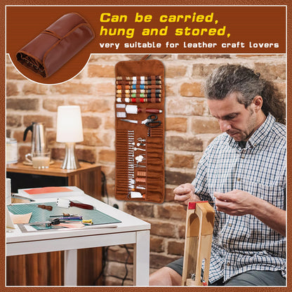 TLKKUE Leather Working Tool Leatherworking Tool Kit with Custom Storage Bag for Carving Punching Sewing Stamping, Essential Supplies for DIY Leather Crafts