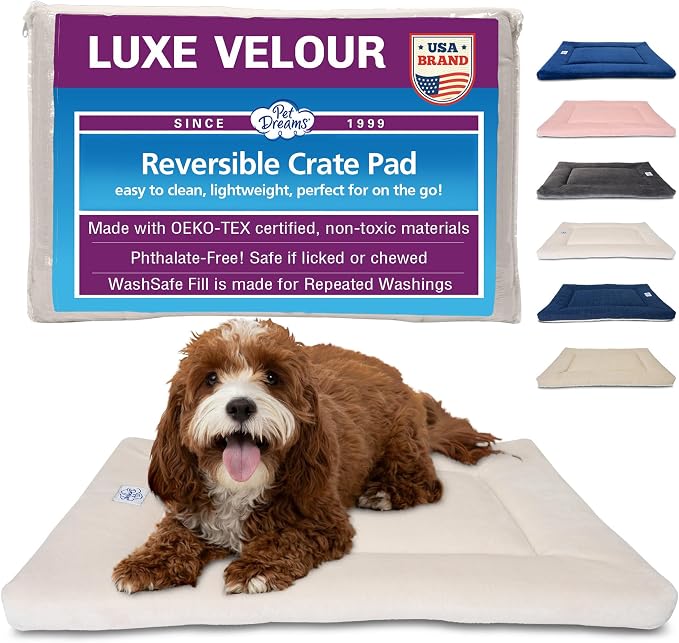 Pet Dreams Dog Crate Pad - Washable Kennel Mat, Crate Pads for Dog Cages, Non-Toxic, Flat Indoor Cat Bed, Fits iCrate 18, 24, 30, 36, 42, 48 Inches (Ivory, X Large, 42")