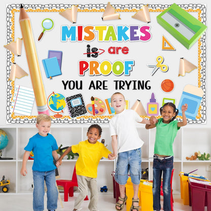3D Back to School Bulletin Board Set Inspirational Classroom Decoration Educational Pencil Cutouts Mistakes are Proof You are Trying Bulletin Board for Teacher School Home Chalkboard Door Wall Decor