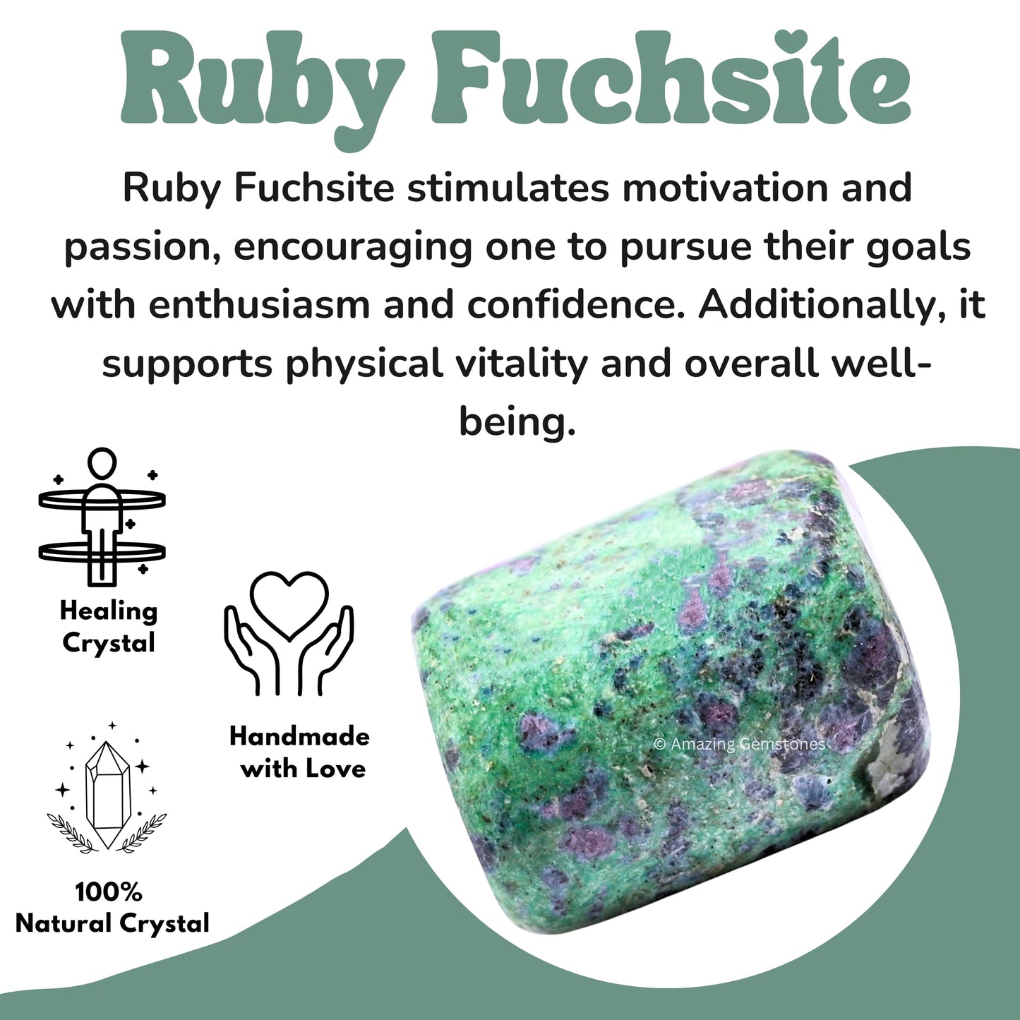 Amazing Gemstone Ruby Fuchsite Crystal Tumbled Stones Polished Rocks, 1 Oz - Natural Gem Stones for Healing - DIY Crystals for Protection