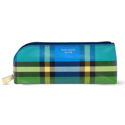 kate spade new york Pen and Pencil Case with Office Supplies, Zip Pouch Includes 2 Pencils, Sharpener, Eraser, and Ruler, Grand Plaid Duo