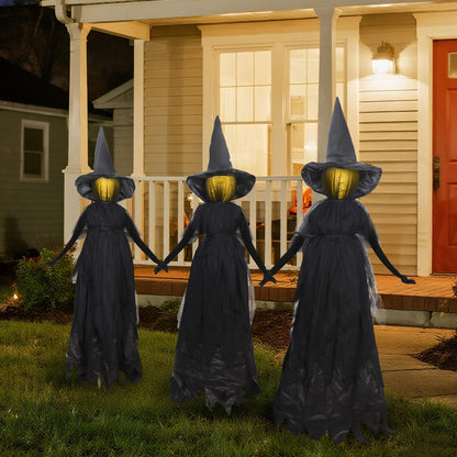 DR.DUDU Halloween Decorations Outdoor 4.6 FT Light Up Witch Stakes Set of 3