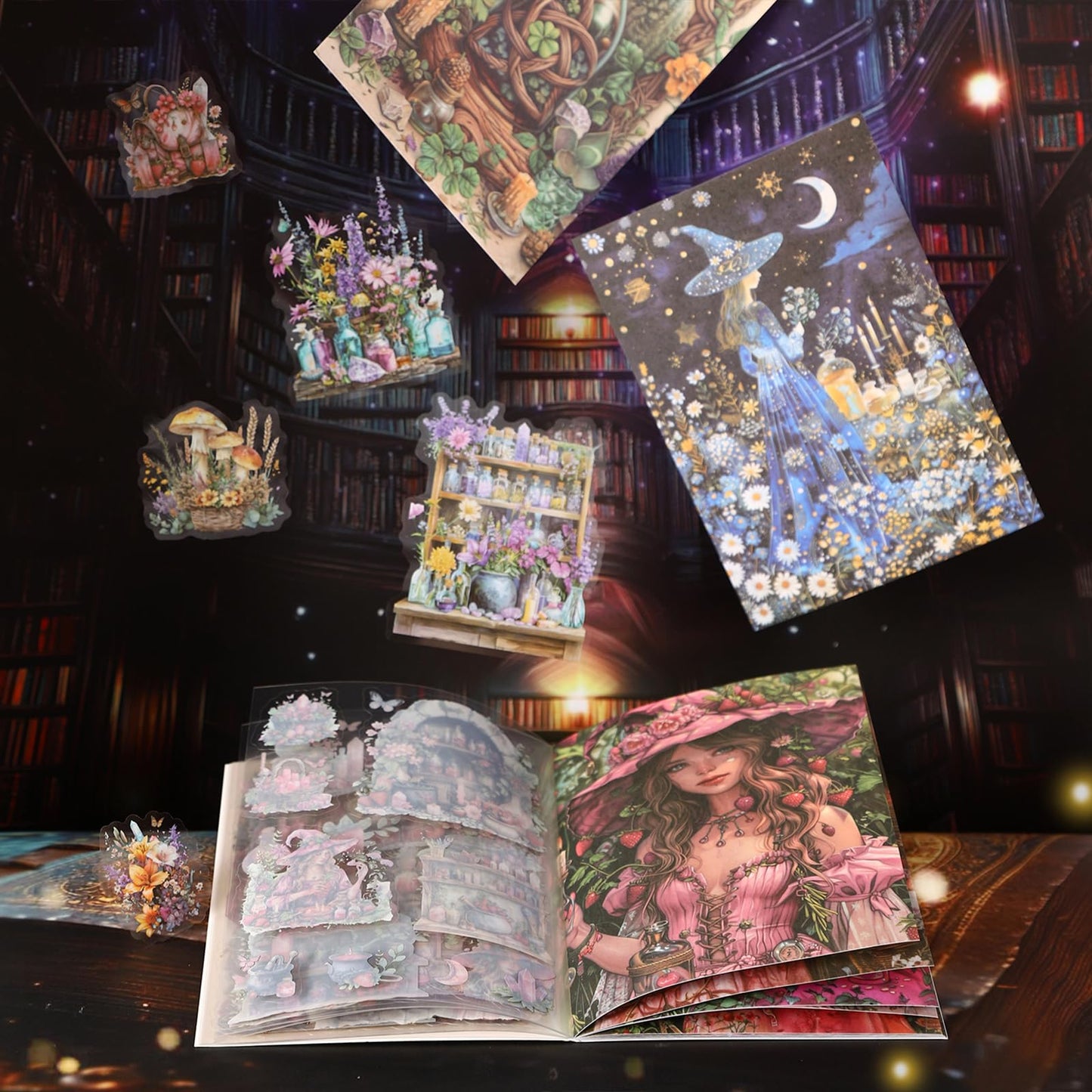 392 Pre-Cut PET & 60 Large Washi Scrapbooking Sticker for Junk Journal - 120 Sheets Magic Halloween Vintage Gothic Stickers Book for Scrapbook Supplies Bullet Journaling Planner Collage Gifts