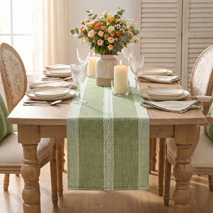 Artoid Mode Dark Green Braided Striped Rustic Chenille Table Runner, Seasonal Spring Embroidered Kitchen Dining Table Decoration for Home Party Decor 13x72 Inch