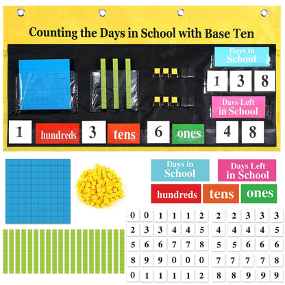 Humyoun Back to School Counting The Days Pocket Chart with Base Ten Pocket Place Value Caddie Chart for Classroom Bulletin Board Math Home Decor