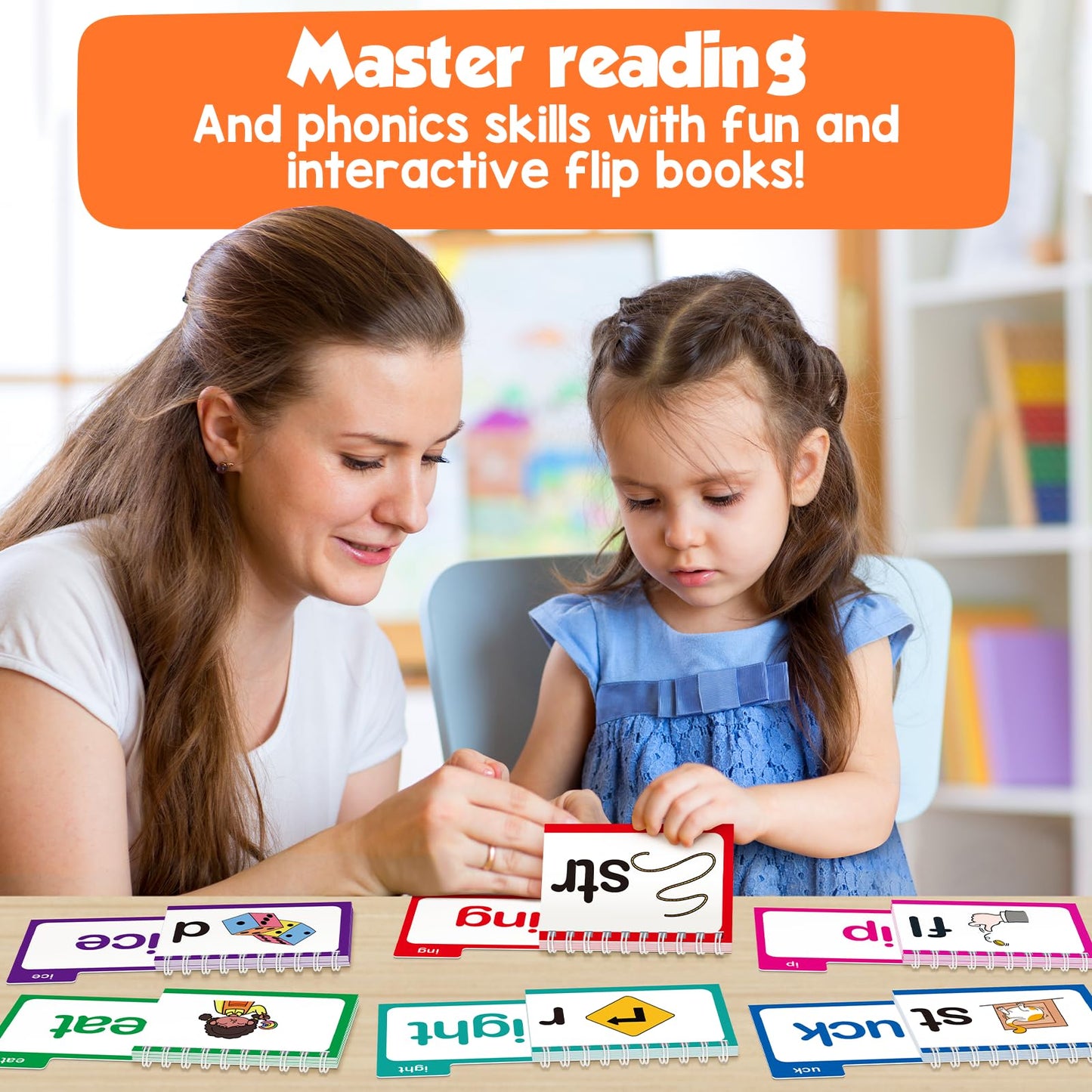 Phonics Flash Cards Word Family Build Book,Learn to Read 30 Read and Rhyme Flip Books,Sight Words Flash Cards Kindergarten Phonics Flip Books for Kids Classroom Homeschool Preschool Learning Activity