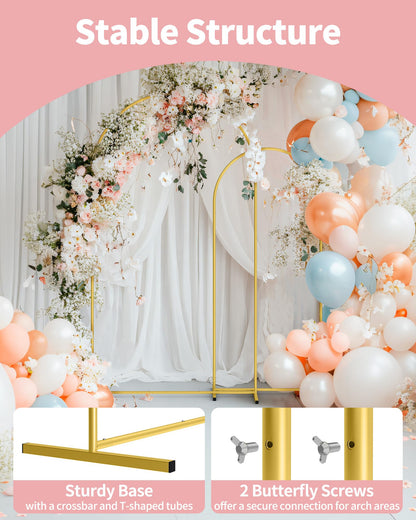 Pureegg Gold Metal Arch Backdrop Stand Set of 3 (7.2ft & 6.0ft & 6.0ft), Wedding Balloon Arch Stand with Stable Base, Backdrop Frame & Cover for Party, Birthday, Graduation, Photo Booth, Easy Assembly