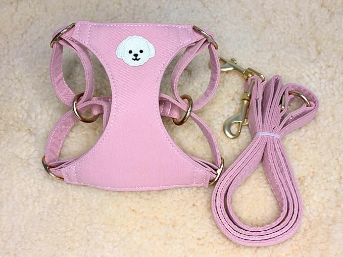 AetruffyPet 100% Cotton Dog Harness and Leash Set – Soft Breathable Vest for Small Dogs, Adjustable No-Choke Design, Lightweight Walking Set (XS/S/M) (Pink, XS)