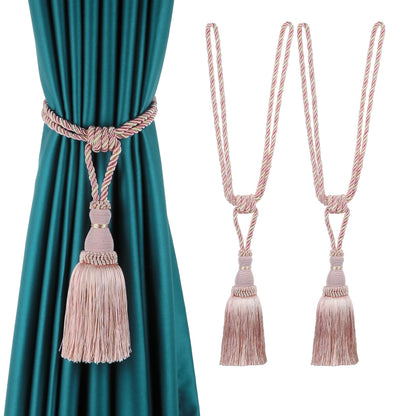 BEL AVENIR 2 Pack Curtain Tiebacks Tassel Drapery Tie-Backs Rope Handmade Holdbacks Home Office Hotel Decorative (Pink, 2 Pack)