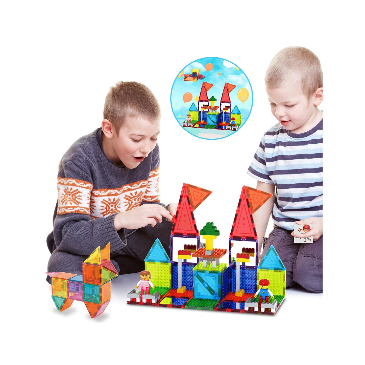 PicassoTiles 333pcs Magnetic Brick Tile and Magnetic Tile Combo Set, Action Figures included, Building Blocks STEM Toys, Educational Montessori Preschool Toddler classroom learning toys, Kids activity