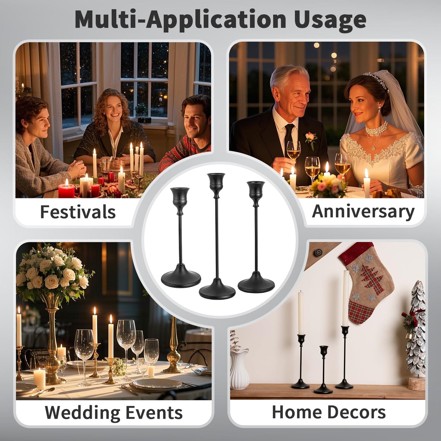 CHILL RECIPE Black Candlestick Holder Tall Taper Candle Holder for Home Decor Table Centerpiece Party Festival Decorations Halloween Decoration (2 Set 6Pcs)