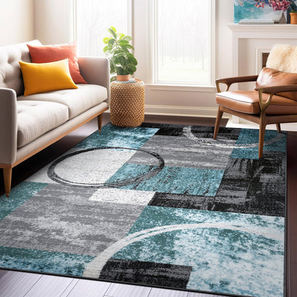 Rugshop Contemporary Circle Design Area Rug, Durable Fade-Resistant Carpet Alfombras for Bedroom, Living Room and Dining Room, Gray, 7'10" x 10'2"