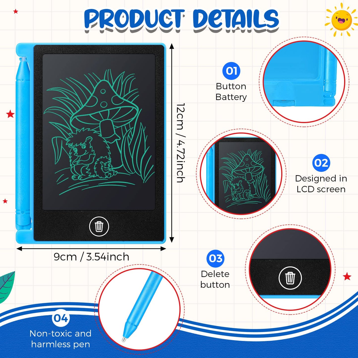 Zhehao 24 Pack LCD Mini Writing Tablet for Kids 4.5 Inch Doodle Board Bulk Erasable Reusable Electronic Drawing Pad Birthday Party Favors Goodie Bag Classroom Gifts(Blue,Black,White,Red)