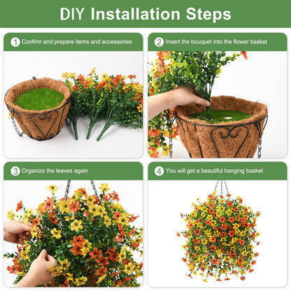 INQCMY Artificial Fake Hanging Flowers Plants Baskets for Outdoor Fall Decoration,Faux Silk Flower in Planter UV Resistant Look Real for Home Outside Porch Garden Yard Patio Decor