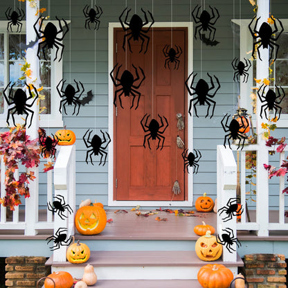 Ferraycle 18 Pcs Halloween Spider Decorations Scary Spider Ornaments Halloween Creepy Hanging Decor Outside Large Decoration for Wall Yard Garden House Decor