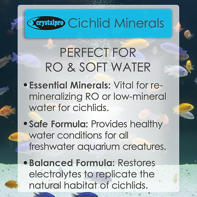 Crystalpro Cichlid Minerals 4.22 Oz - Mineral Additive for Cichlids Replenishes Protective Coat Improves Respiration and General Health Freshwater Aquarium Salt (125 ml) Treats 660 Gallons