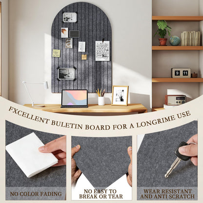 JBER Large Arched Felt Bulletin Board 36" x 24" - 6 Pack Felt Wall Tiles, Cork Board Alternative to Use in Office & Home Decor, Classroom Decor, Vision Board to Display Your Photos(Dark Gray)