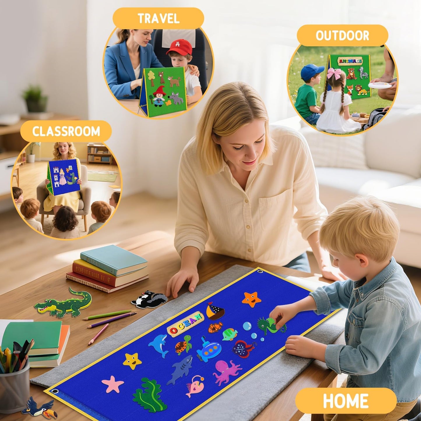 AKAYOK Felt Board - Double-Sided Flannel Board for Preschool Learning, Interactive Storytelling & Play | 33" x 12" Portable Felt Letter Board (Letters Not Included), Perfect for Desktop & Wall Use